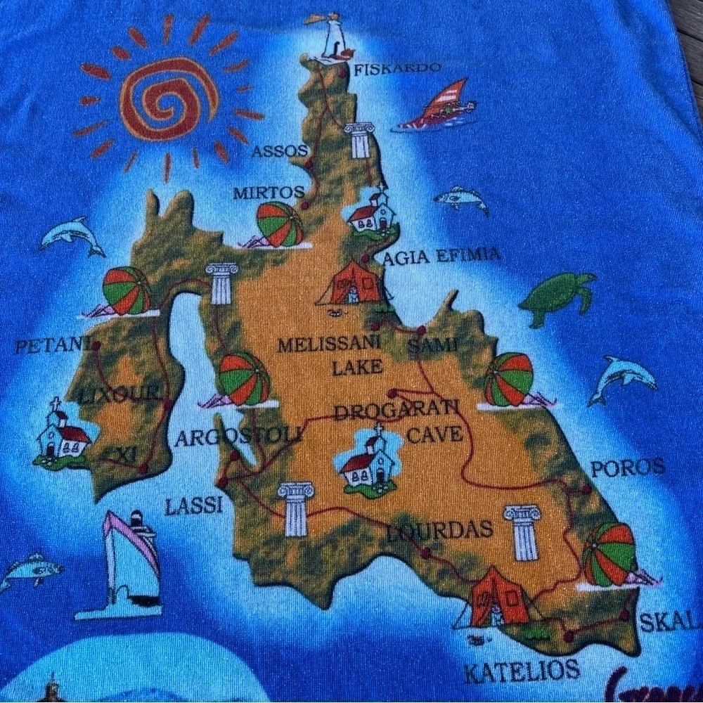 Kefalonia Greece Island Map Beach Towel Greek Key 100% Cotton 30x57 Souvenir